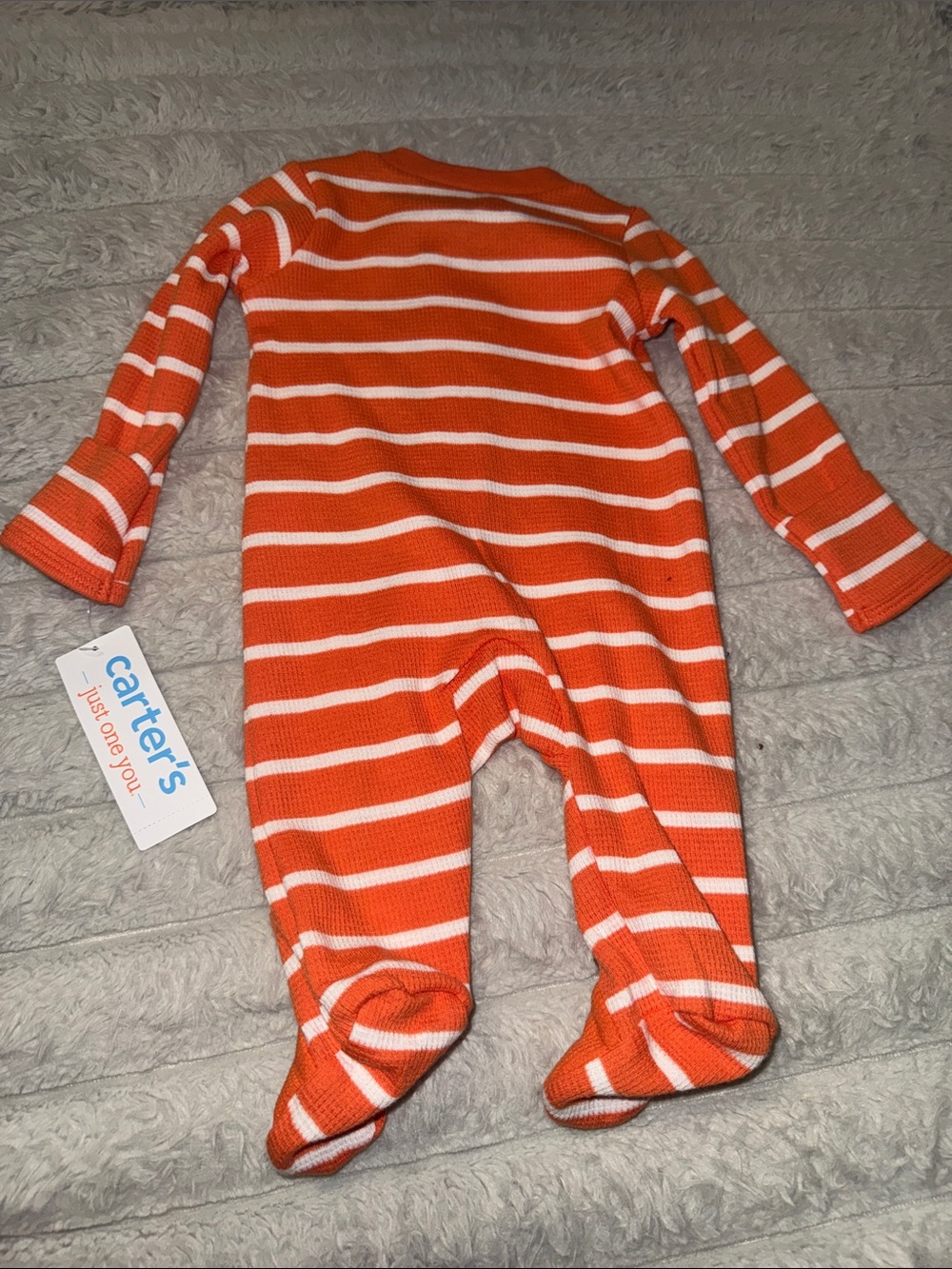 Carter's Orange & White Striped Pumpkin Footed One-Piece Pajamas - Picture 8 of 8